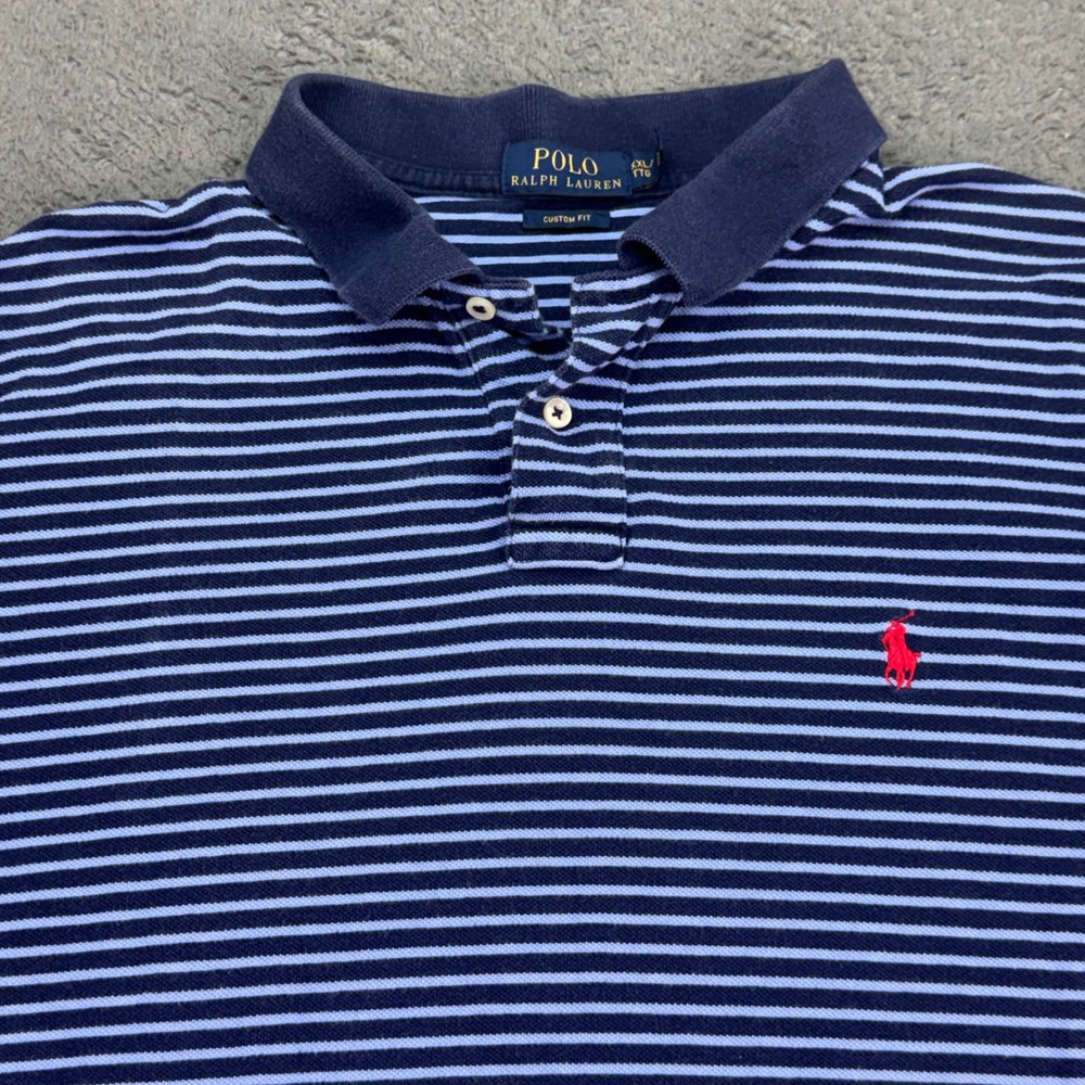 Polo Ralph Lauren Polo Shirt Mens XXL Blue Striped Custom Fit Short Sleeve